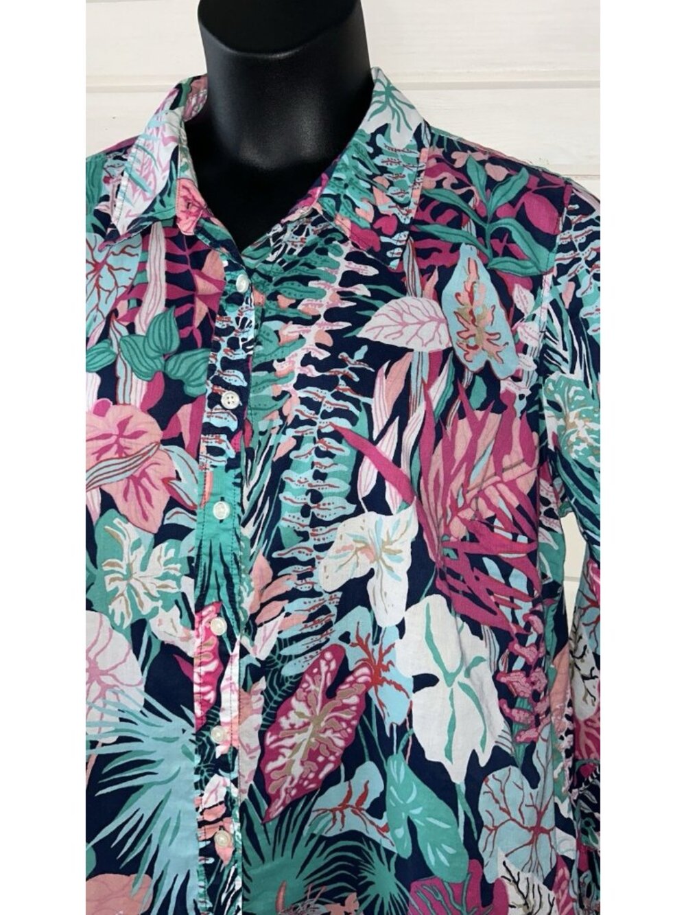 Talbots Sz PLUS 2X Jungle Botanical Classic Casual Button Shirt L/S Cotton EUC